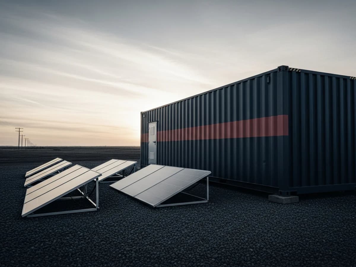 Mobile container power station with deployable solar panels at a remote worksite