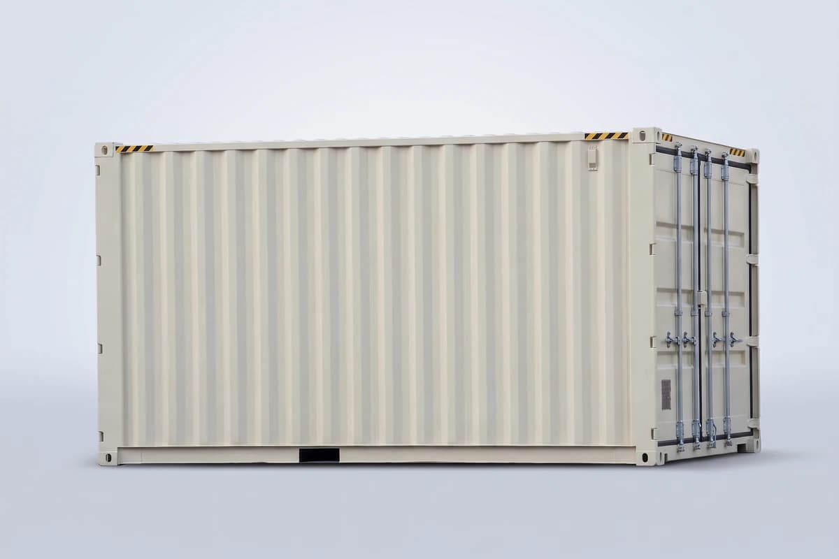 20-foot high cube New 1-Trip shipping container, side view with cargo doors on the right
