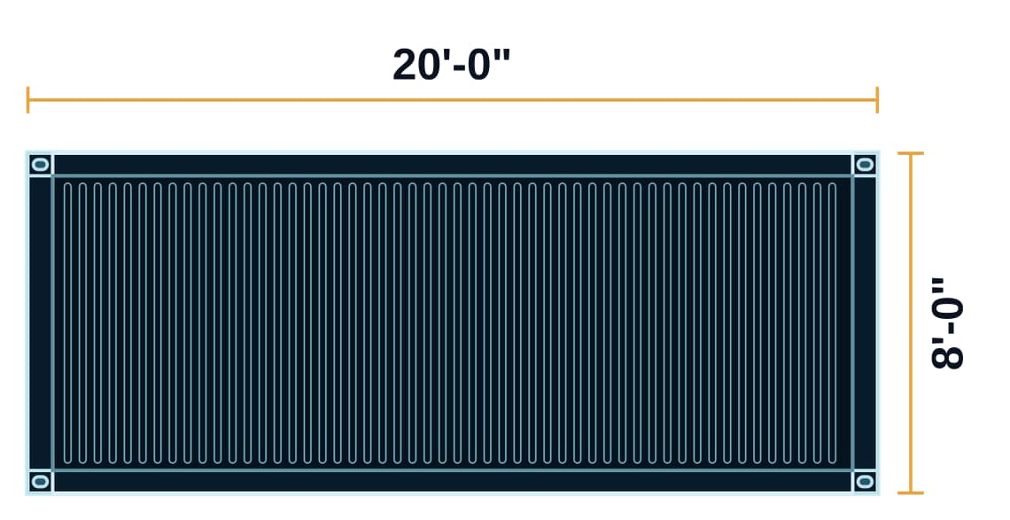 Top view of a 20-foot standard shipping container: 20 feet 0 inches long by 8 feet 0 inches wide